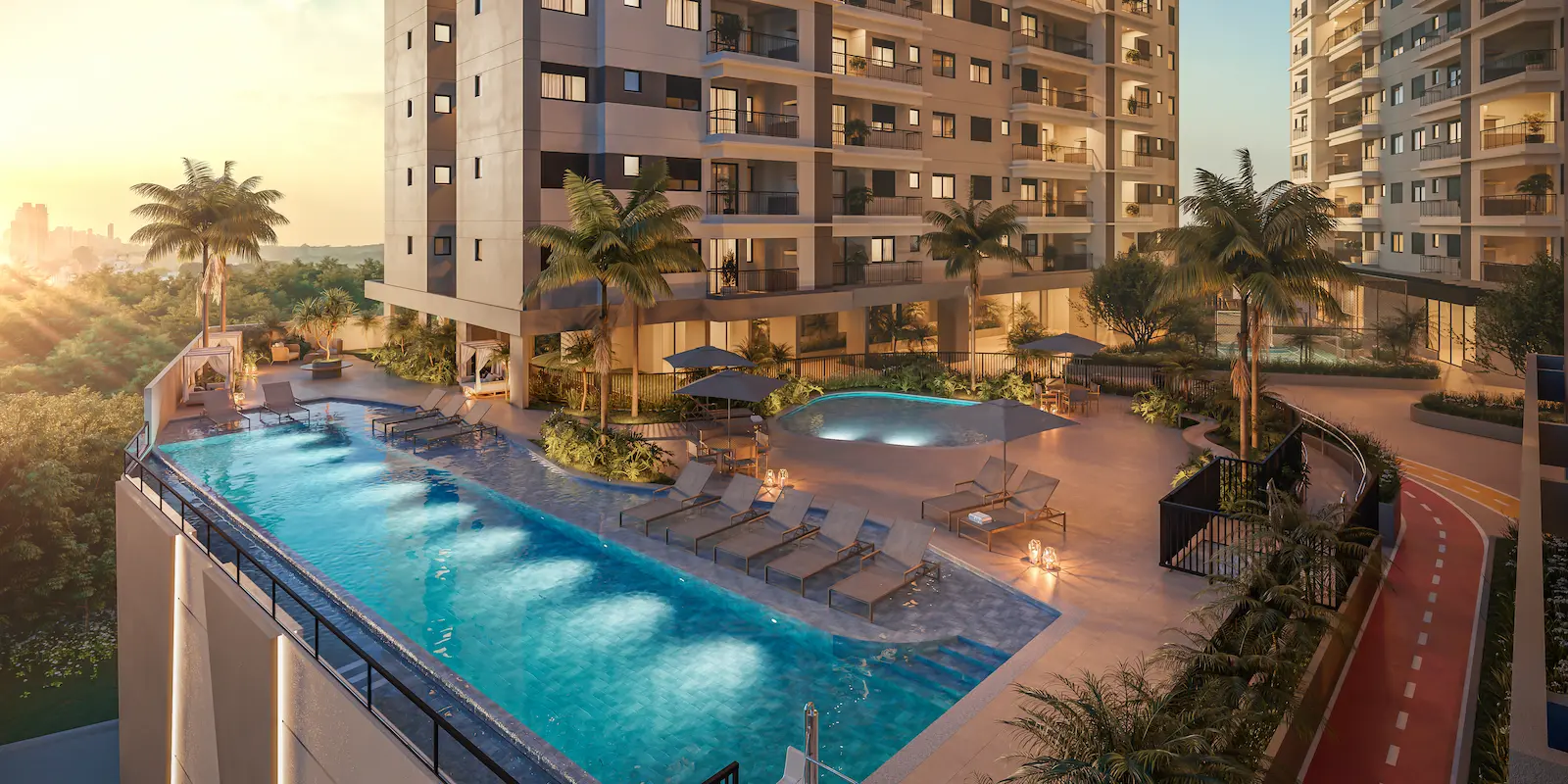 Piscina e fachada do empreendimento em Barueri